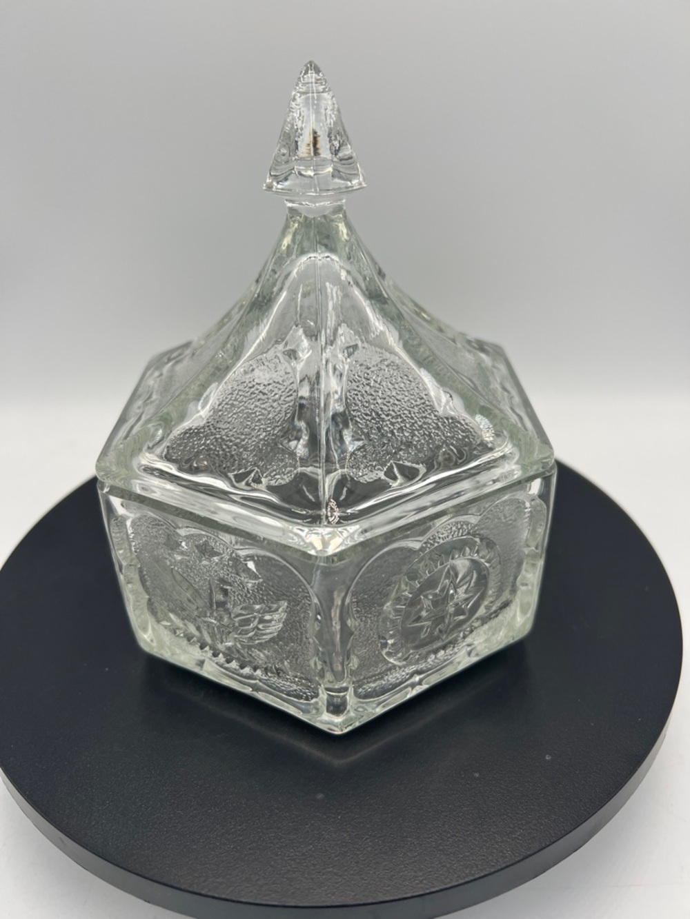 Clear Pressed Glass Lidded Candy Dish Indiana Glass